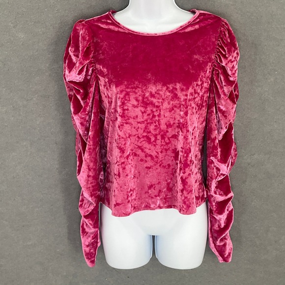 Marc New York Velvet Top Ruched Long Sleeve Feminine Party Blouse Pink Sz M - Picture 1 of 12